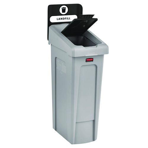 Slim Jim Recycling Station Kit, 1-Stream Landfill, 23 gal, Plastic, Gray/Black