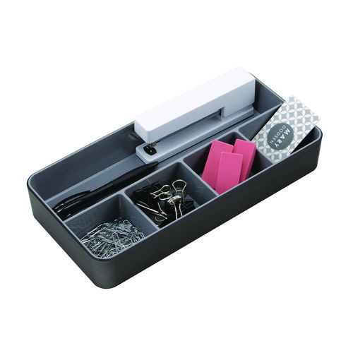 Fusion Five-Compartment Plastic Accessory Holder, Plastic, 12.25 x 6 x 2, Black/Gray