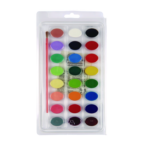 Washable Watercolor Paint, 24 Assorted Colors, Palette Tray