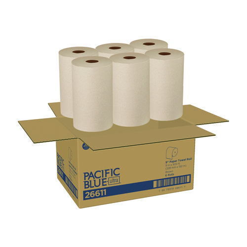 Pacific Blue Ultra Paper Towels, 1-Ply, 9" x 6,000 ft, Brown, 6/Carton