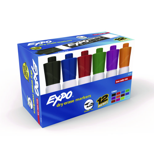 Low-Odor Dry-Erase Marker, Broad Chisel Tip, Assorted Colors, 12/Box