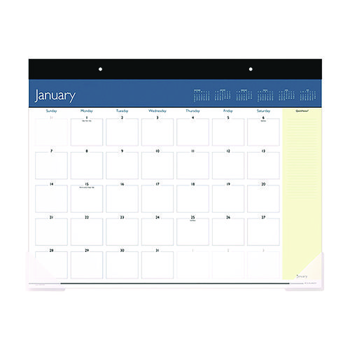 QuickNotes Desk Pad, 22 x 17, White/Blue/Yellow Sheets, Black Binding, Clear Corners, 12-Month (Jan to Dec): 2024