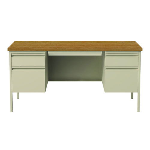 Double Pedestal Steel Desk, 60" x 30" x 29.5", Cherry/Putty, Putty Legs