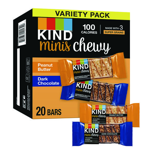 Minis Chewey, Dark Chocolate and Peanut Butter Variety Pack, 0.81 oz, 20/Box