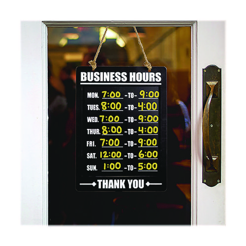 Business Hours Indoor/Outdoor Hanging Chalkboard, 10 x 0.38 x 20.75, Black/White