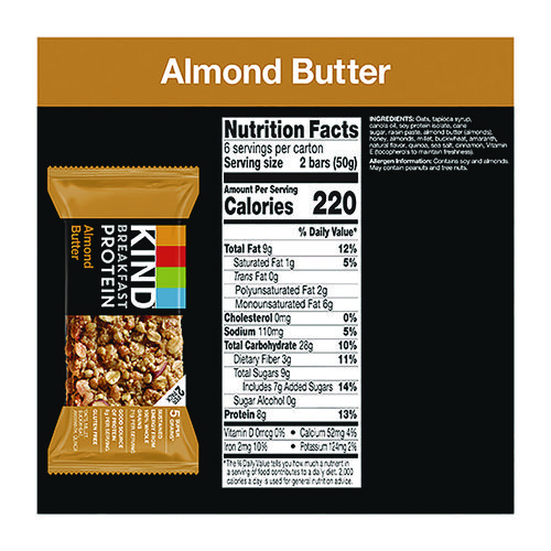 Breakfast Protein Bars, Almond Butter, 1.76 oz Two-Bar Packs, 6/Box