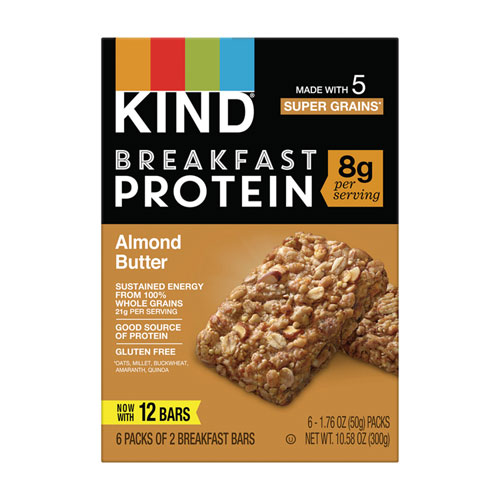 Breakfast Protein Bars, Almond Butter, 1.76 oz Two-Bar Packs, 6/Box
