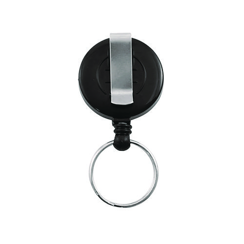 Badge Reel with Split Key Ring, Extends 30", Black, 12/Box