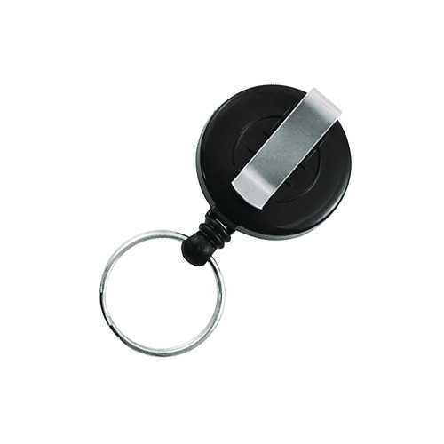 Badge Reel with Split Key Ring, Extends 30", Black, 12/Box