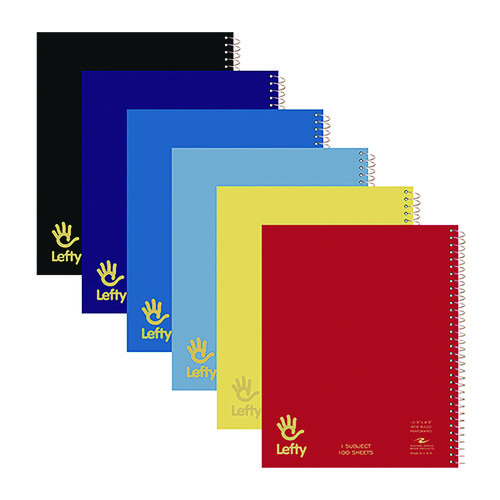 Lefty Notebook, 1-Subject, Wide/Legal Rule, Assorted Cover Colors, (100) 10.5 x 8.5 Sheets
