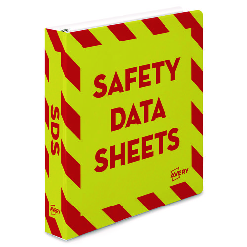 Heavy-Duty Preprinted Safety Data Sheet Binder, 3 Rings, 1.5" Capacity, 11 x 8.5, Yellow/Red
