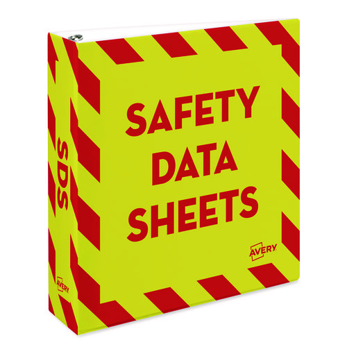Avery® Heavy-Duty Preprinted Safety Data Sheet Binder, 3 Rings, 2" Capacity, 11 X 8.5, Yellow/Red
