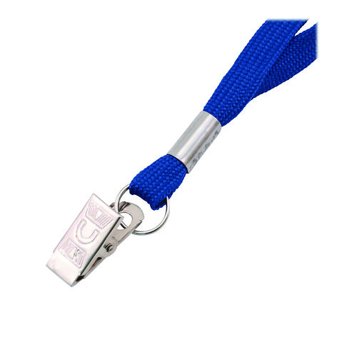 Metal Flat Clip Lanyard, 36" Long, Blue, 100/Pack