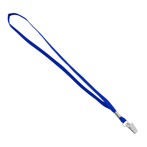 Metal Flat Clip Lanyard, 36" Long, Blue, 100/Pack