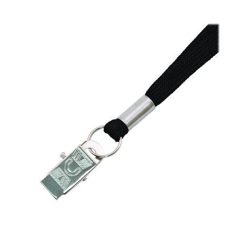 Metal Flat Clip Lanyard, 36" Long, Black, 100/Pack