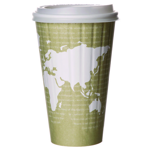Eco-Products® World Art Renewable And Compostable Insulated Hot Cups, Pla, 16 Oz, 40/Packs, 15 Packs/Carton