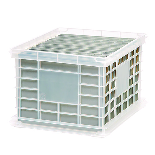 File Storage Durable Plastic Crate, 13.88 x 17.13 x 10.5, Clear