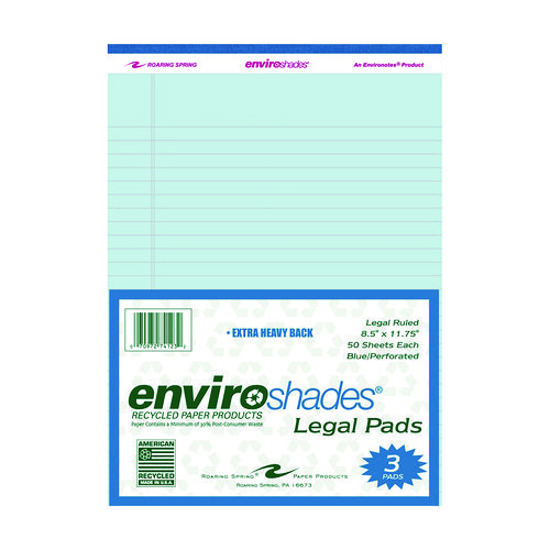 Enviroshades Legal Notepads, 50 Blue 8.5 x 11 Sheets, 3/Pack