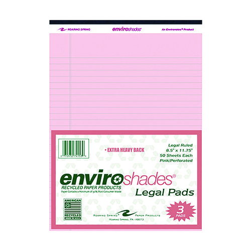 Enviroshades Legal Notepads, 50 Pink 8.5 x 11 Sheets, 3/Pack