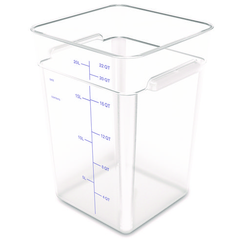 Image of Squares Polycarbonate Food Storage Container, 22 qt, 11 13 x 11.13 x 15.72, Clear, Plastic