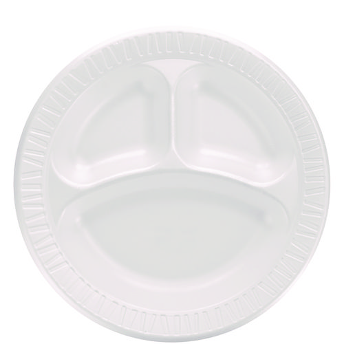 Image of Quiet Classic Laminated Foam Dinnerware, 3-Compartment Plate, 10" dia, White, 500/Carton