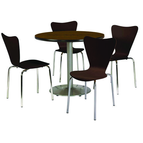Pedestal Table with Four Espresso Jive Series Chairs, Round, 36" Dia x 29h, Walnut, Ships in 4-6 Business Days