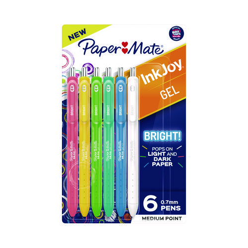 Paper Mate® InkJoy Gel Bright Retractable Pen, Medium 0.7 mm, Assorted Ink/Barrel Colors, 6/Pack