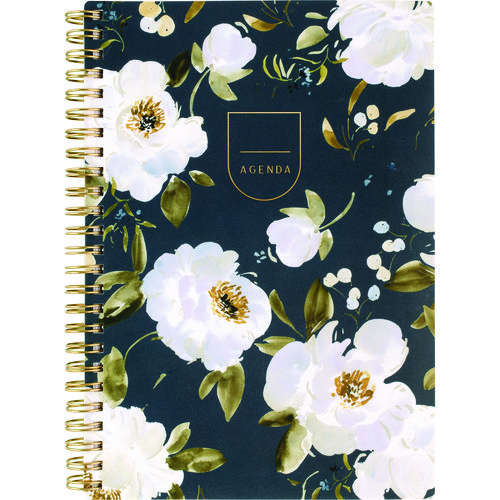 Leah Bisch Weekly/Monthly Floral Planner, Floral Artwork, 8.5" x 6.38", Blue/White/Gold Cover, 12-Month (Jan to Dec): 2025