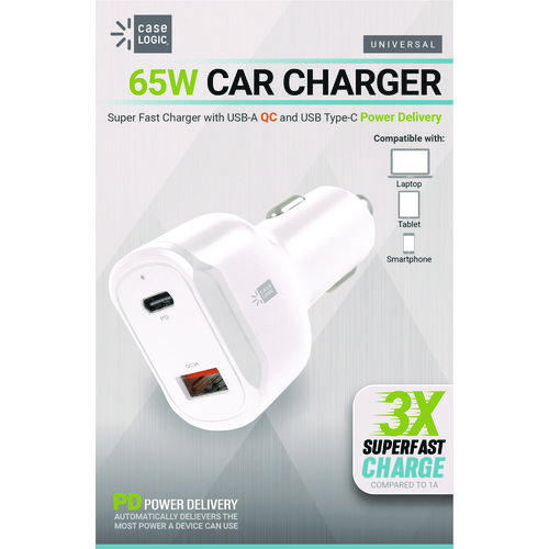 PD Car Charger, 60 W, Two 2 A Ports, White