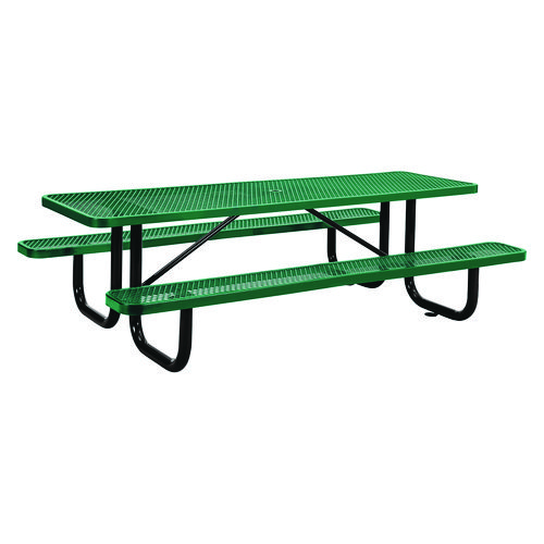 Expanded Steel Picnic Table, Rectangular, 96 x 62 x 29.5, Green Top, Green Base/Legs