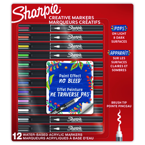 Creative Markers, Fine Brush Tip, Assorted Colors, 12/Pack