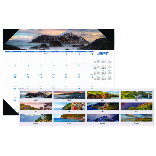 Earthscapes Recycled Monthly Desk Pad Calendar, Coastlines Photos, 22 x 17, Black Binding/Corners,12-Month (Jan-Dec): 2024