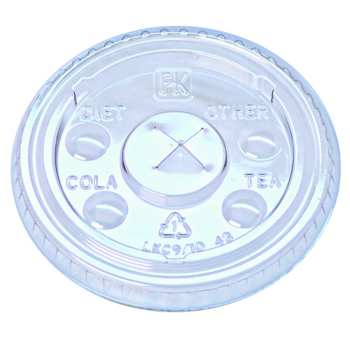 Image of Kal-Clear/Nexclear Drink Cup Lids, Flat Lid w/X-Style Straw Slot and Flavor Buttons, Fits 9-10 oz Cold Cups, Clear, 2,500/CT