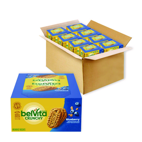 belVita Breakfast Biscuits, 1.76 oz Pack, Blueberry, 8 Packs/Box, 8 Boxes/Carton