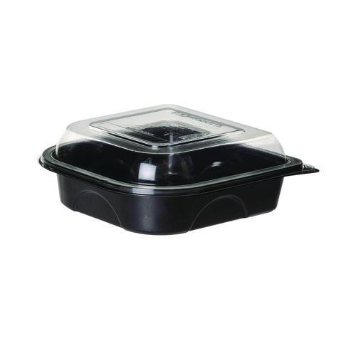 100% Recycled Content 6" Premium Take Out Containers, 12.5 oz, Black Base/Clear Lid, Plastic, 50/Pack, 3 Packs/Carton