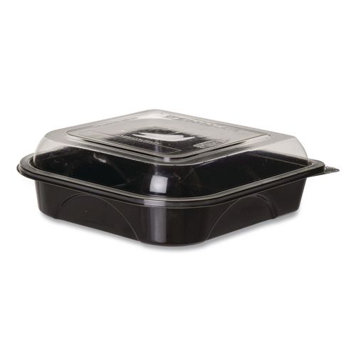 BlueStripe Premium Take-Out Containers, 6.77 x 6.6 x 2.31, Black/Clear, Base/Lid Combo, Plastic, 150/Carton