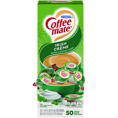 Liquid Coffee Creamer, Irish Creme, 0.38 oz Mini Cups, 50/Box