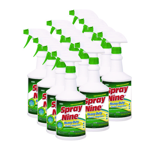 Image of Spray Nine® Heavy Duty Cleaner/Degreaser/Disinfectant, Citrus Scent, 32 Oz, Trigger Spray Bottle, 12/Carton