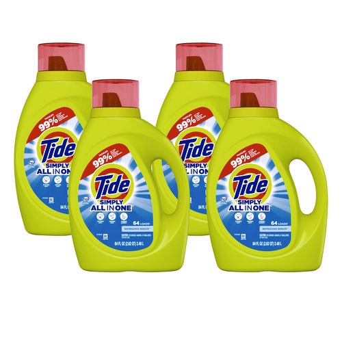 Image of Simply Clean and Fresh Laundry Detergent, Refreshing Breeze, 64 Loads, 84 oz Bottle, 4/Carton