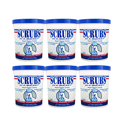 Image of Scrubs® Hand Cleaner Towels, 1-Ply, 10 X 12, Citrus, Blue/White, 72/Bucket, 6 Buckets/Carton