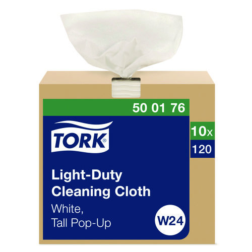 Tork® Light Duty Cleaning Cloth Pop Up Box, 1-Ply, 8.3 x 16.1, White, 120 Cloths/Pack, 10 Packs/Carton