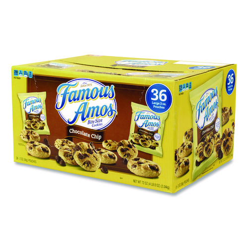 Famous Amos Cookies, Chocolate Chip, 2 oz Bag, 36/Carton