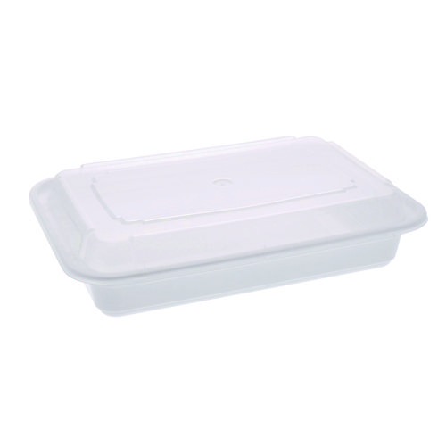 Image of Newspring VERSAtainer Microwavable Containers, 8.8 x 6 x 2, White/Clear, Base/Lid Combo, 150/Carton