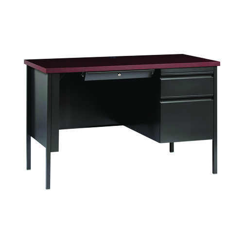 Single Pedestal Steel Desk, 45" x 24" x 29.5", Mahogany/Charcoal, Charcoal Legs