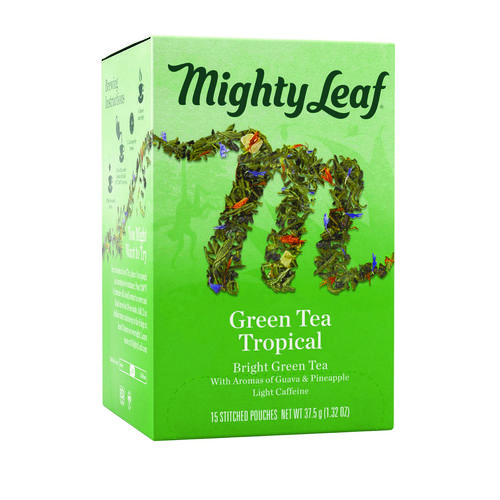 Whole Leaf Tea Pouches, Green Tea Tropical, 15/Box