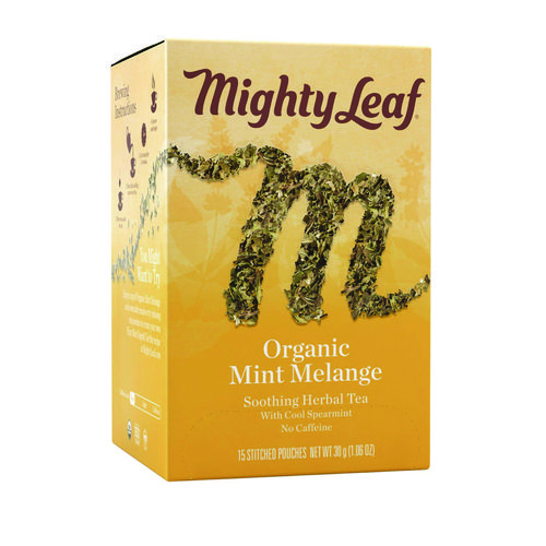 Whole Leaf Tea Pouches, Organic Mint Melange, 15/Box