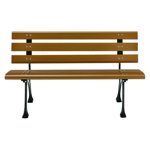 Recycled Plastic Benches with Back, 48" x 23" x 28", Tan Seat/Back, Black Base