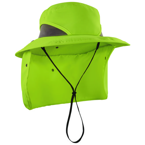 Image of Chill-Its 8934 Ranger Hat with Neck Shade, Microfiber/Polyester, Small/Medium, Lime, Ships in 1-3 Business Days