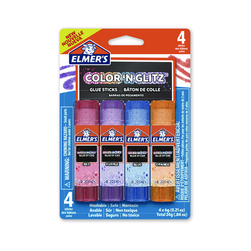 Glitter Glue Sticks, 0.21 oz, Applies Assorted Colors, Dries Clear Glitter, 4/Pack