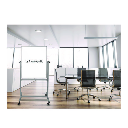 Mobile Magnetic Whiteboard, 27" x 59", White Surface, Satin Aluminum Frame